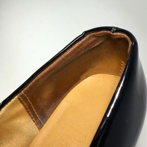 BLACK PATENT LEATHER SHINY Block Heel Pumps 60S MOD SHOES 10 - Picture 8 of 13